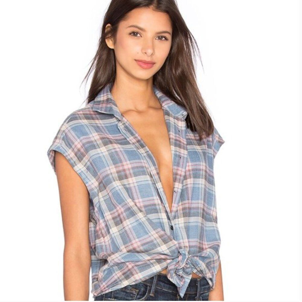 Revolve IRO Jeans Grunge Dally Plaid Button Up Top Tank XS Oversized